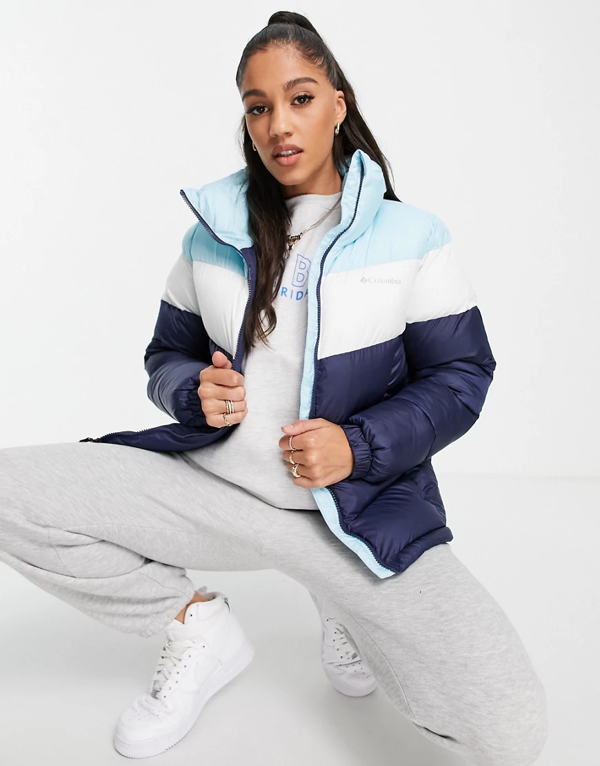 Columbia – Puffect – Jacke in Blau/Weiß im Farbblockdesign günstig online kaufen