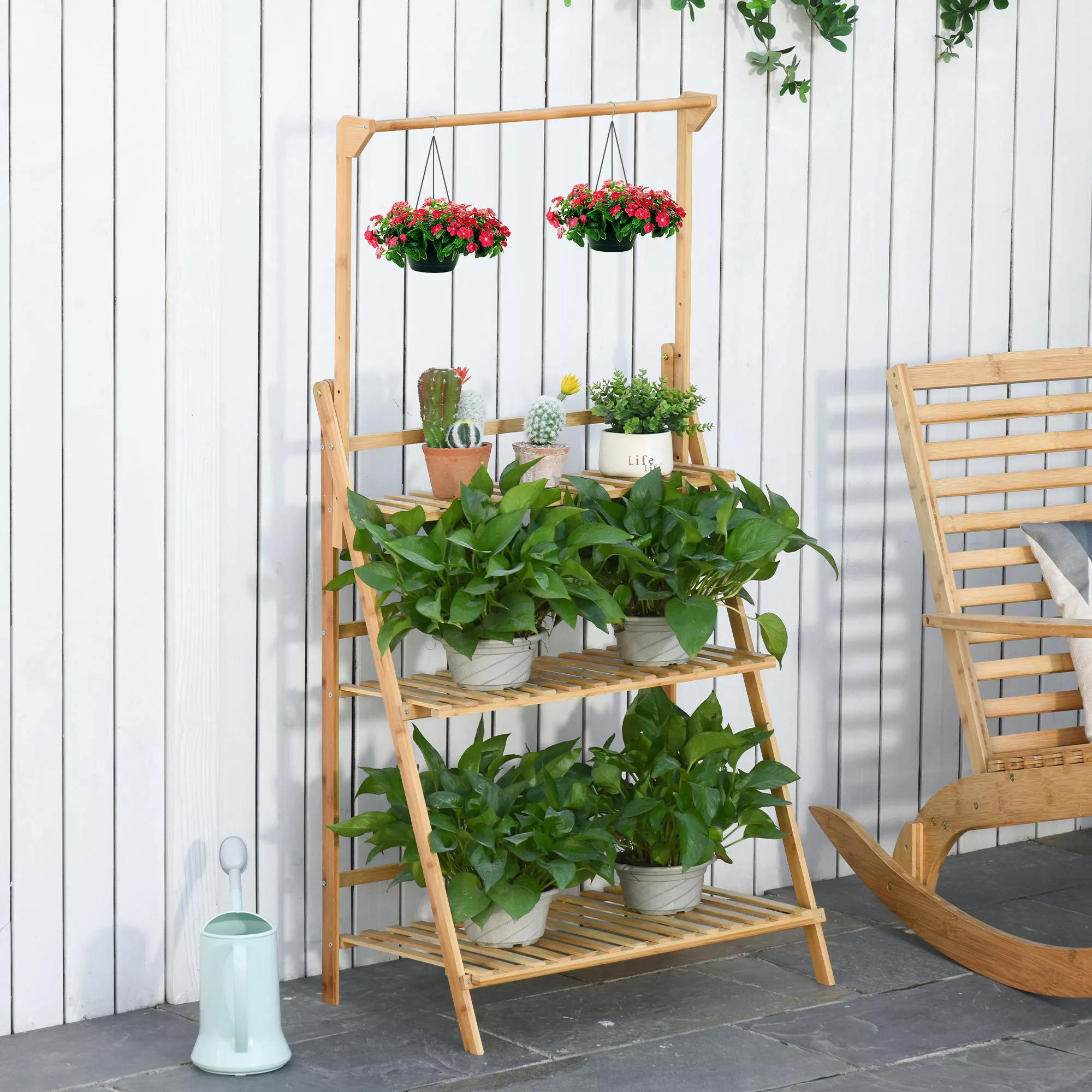 Outsunny Blumentreppe Holz  Flexibles Leiterregal mit einstellbarer Hängehö günstig online kaufen