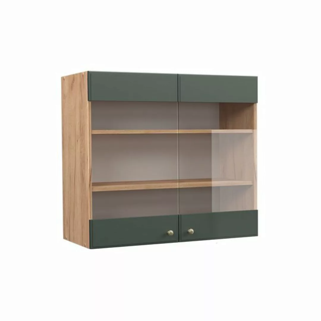 Vicco Glashängeschrank Fame-Line, Grün-Gold Landhaus/Goldkraft Eiche, 80 cm günstig online kaufen