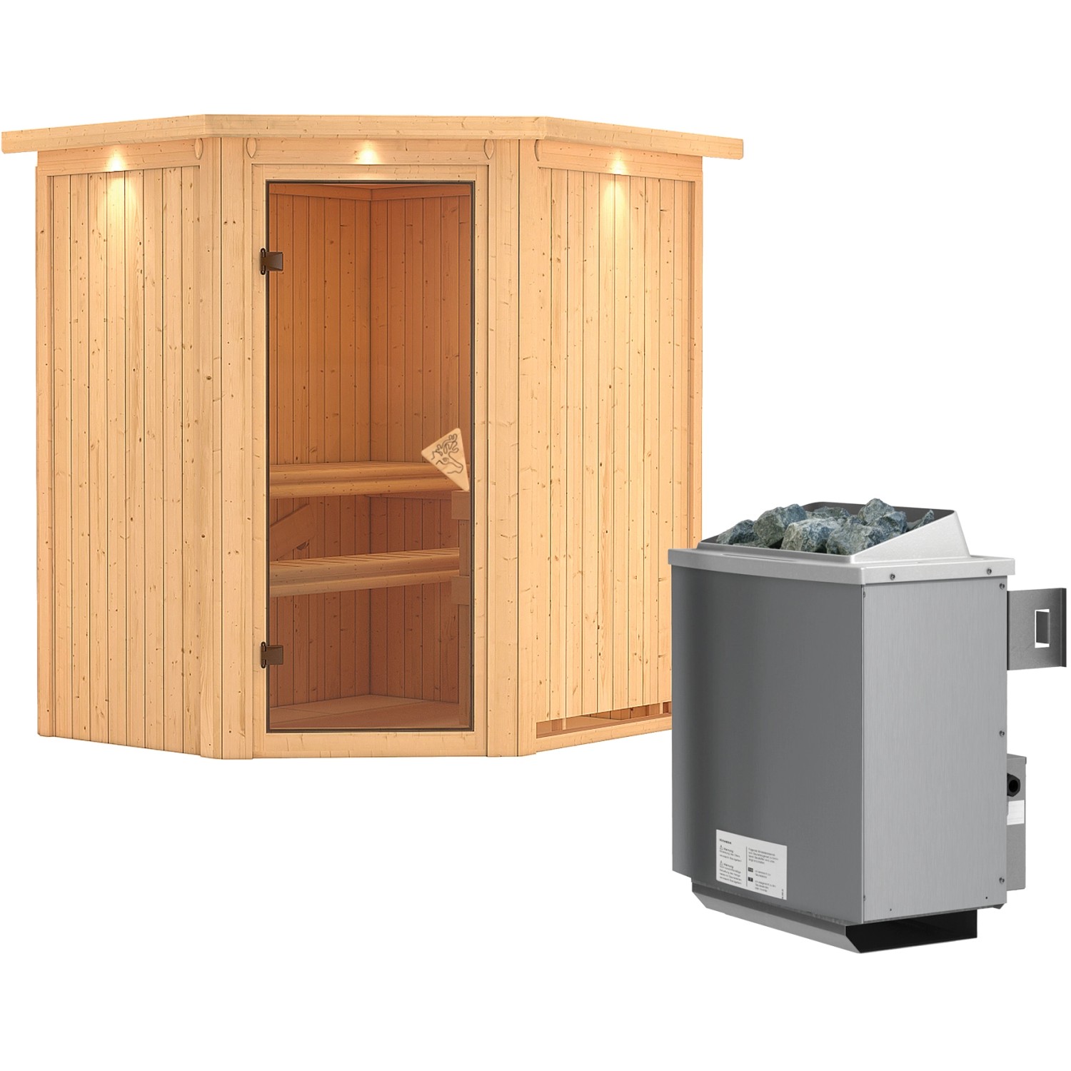 Karibu Sauna-Set Tjorven inkl. Ofen 9 kW mit integr. Steuerung, Dachkranz günstig online kaufen
