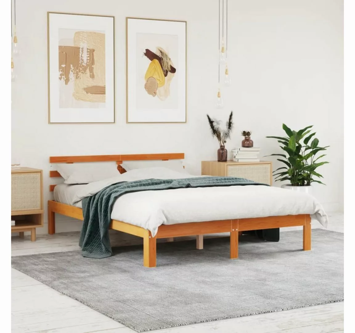 vidaXL Bett Massivholzbett ohne Matratze Wachsbraun 120x190 cm Kiefernholz günstig online kaufen