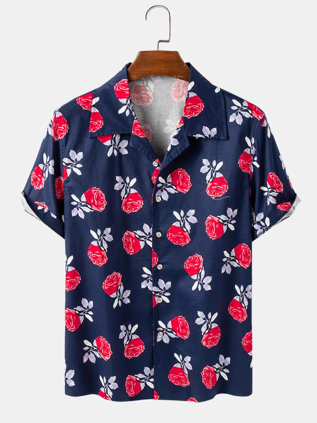 Herren Allover Rose Print Lässige atmungsaktive und dünne Kurzarmhemden günstig online kaufen