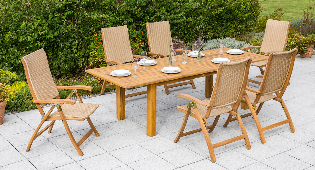 Gartenmöbel-Set Capri 7-tlg. Natur inkl. Doppelausziehtisch günstig online kaufen