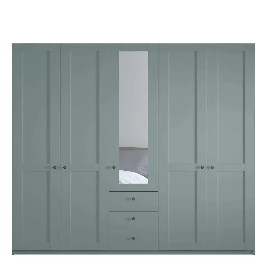 Landhausschlafzimmerschrank mit Spiegel in Graugrün 250 cm breit günstig online kaufen