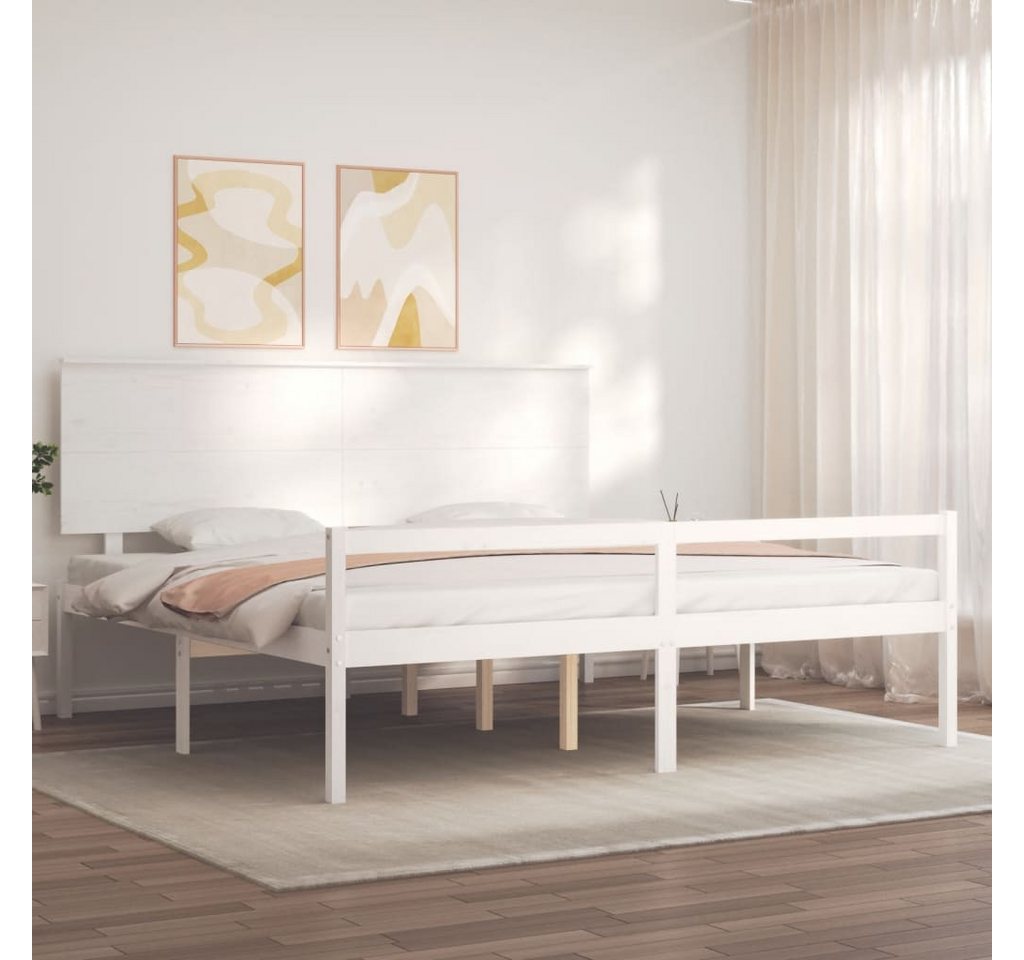 vidaXL Bett Seniorenbett mit Kopfteil Weiß Super Kingsize Massivholz günstig online kaufen