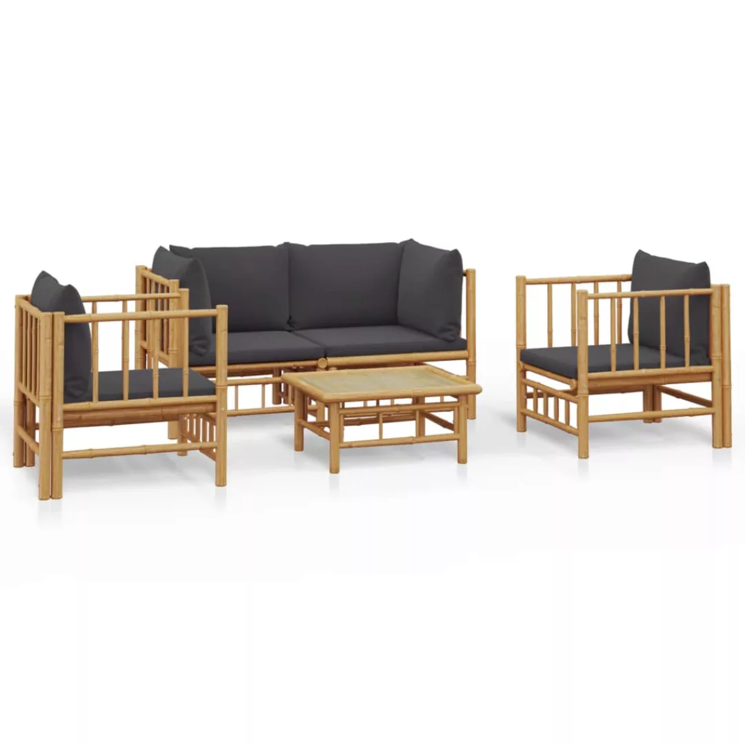 Vidaxl 5-tlg. Garten-lounge-set Mit Dunkelgrauen Kissen Bambus günstig online kaufen