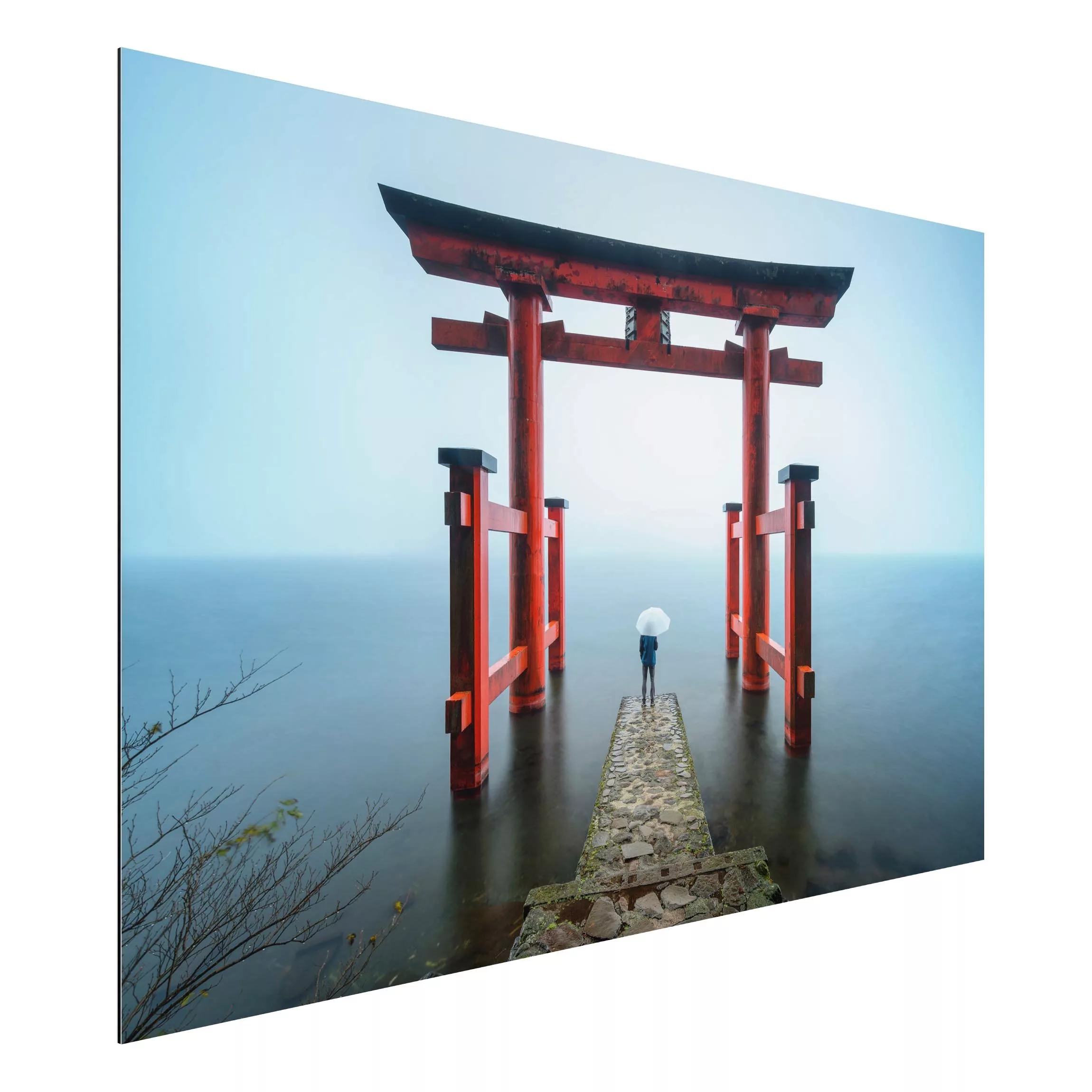 Alu-Dibond Bild Rotes Torii am Ashi-See günstig online kaufen