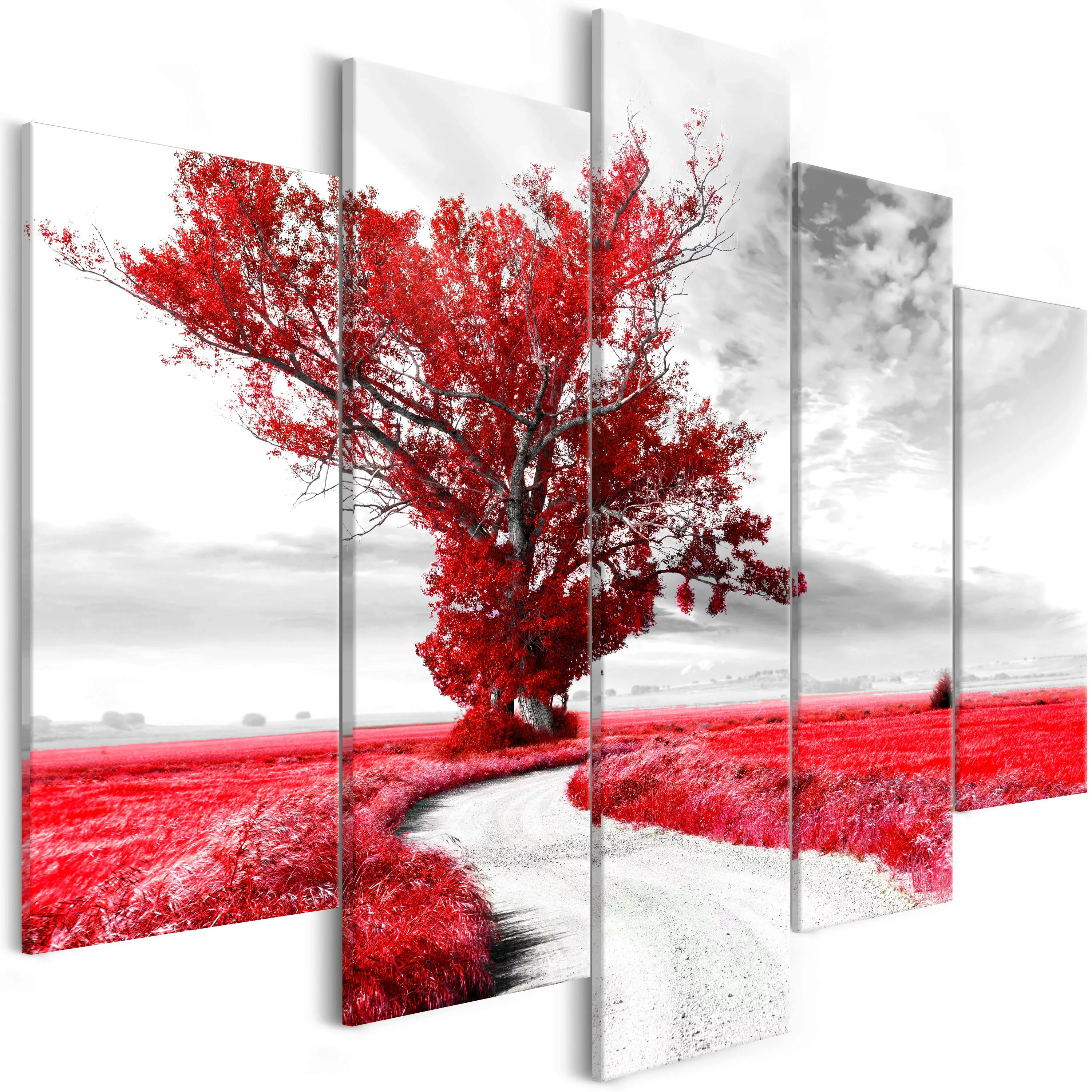 Wandbild - Tree Near The Road (5 Parts) Red günstig online kaufen
