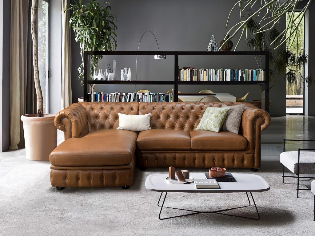 Chesterfield Ecksofa - Ecke Links - Büffelleder - Karamell - BRENTON günstig online kaufen