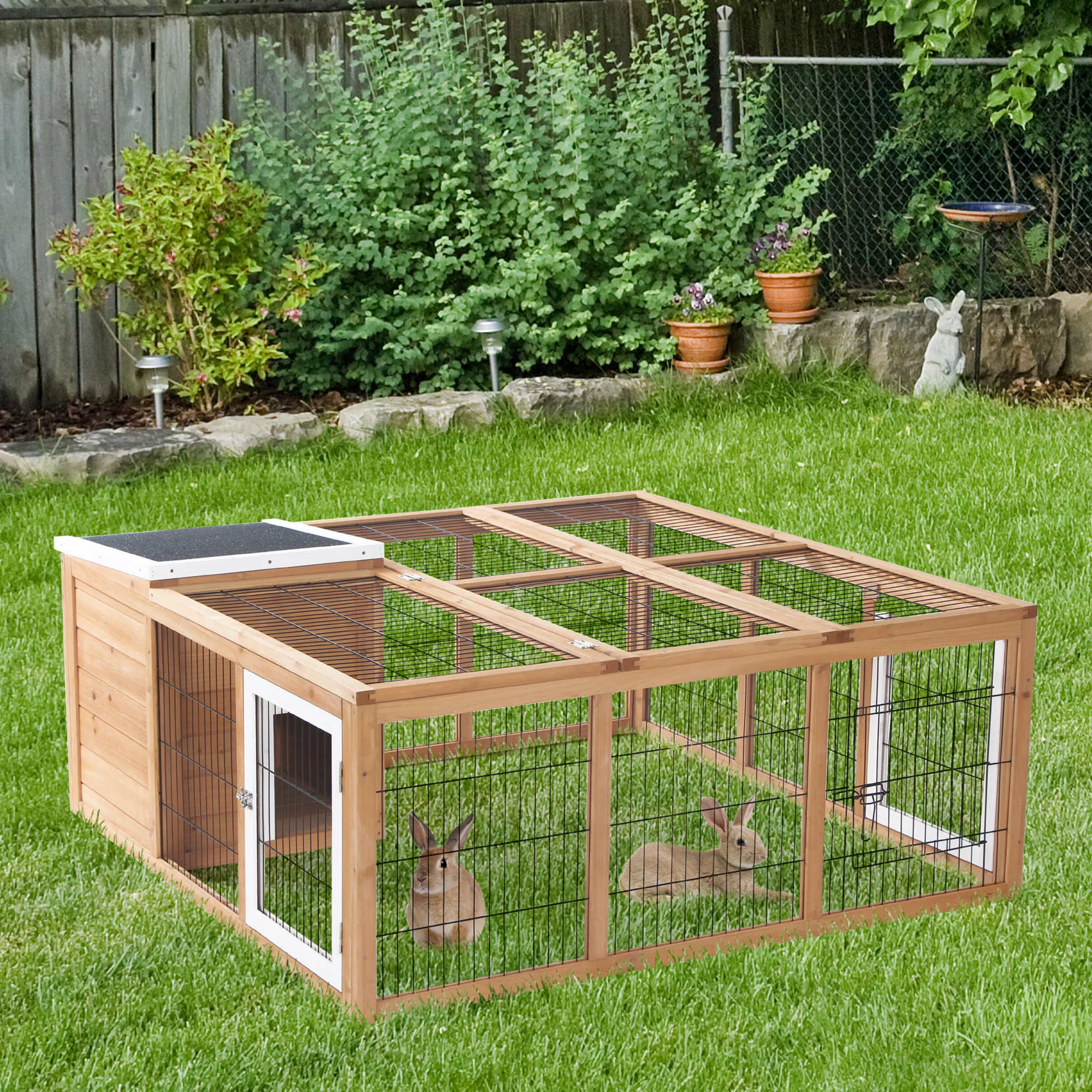 PawHut Kaninchenstall Kleintiergehege 123 x 120 x 52 cm  mit Dach zum Öffne günstig online kaufen