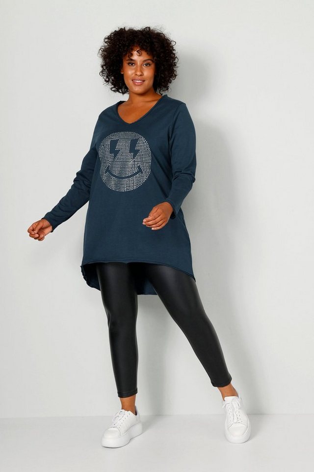 Angel of Style Longsleeve Longshirt A-Line Glitzer-Smiley V-Ausschnitt günstig online kaufen