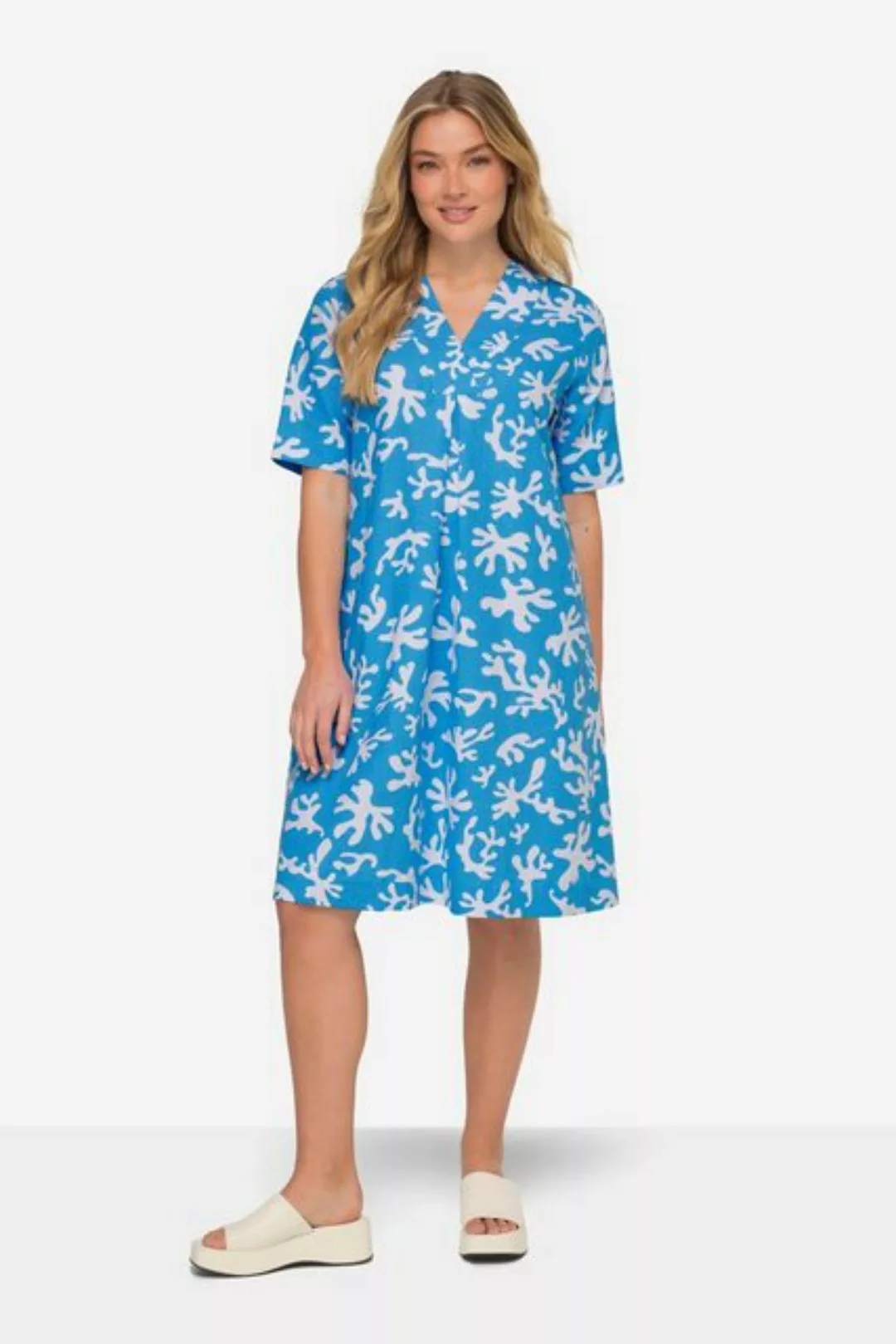 Laurasøn Jerseykleid Leinenmix-Kleid A-Line V-Ausschnitt Halbarm günstig online kaufen
