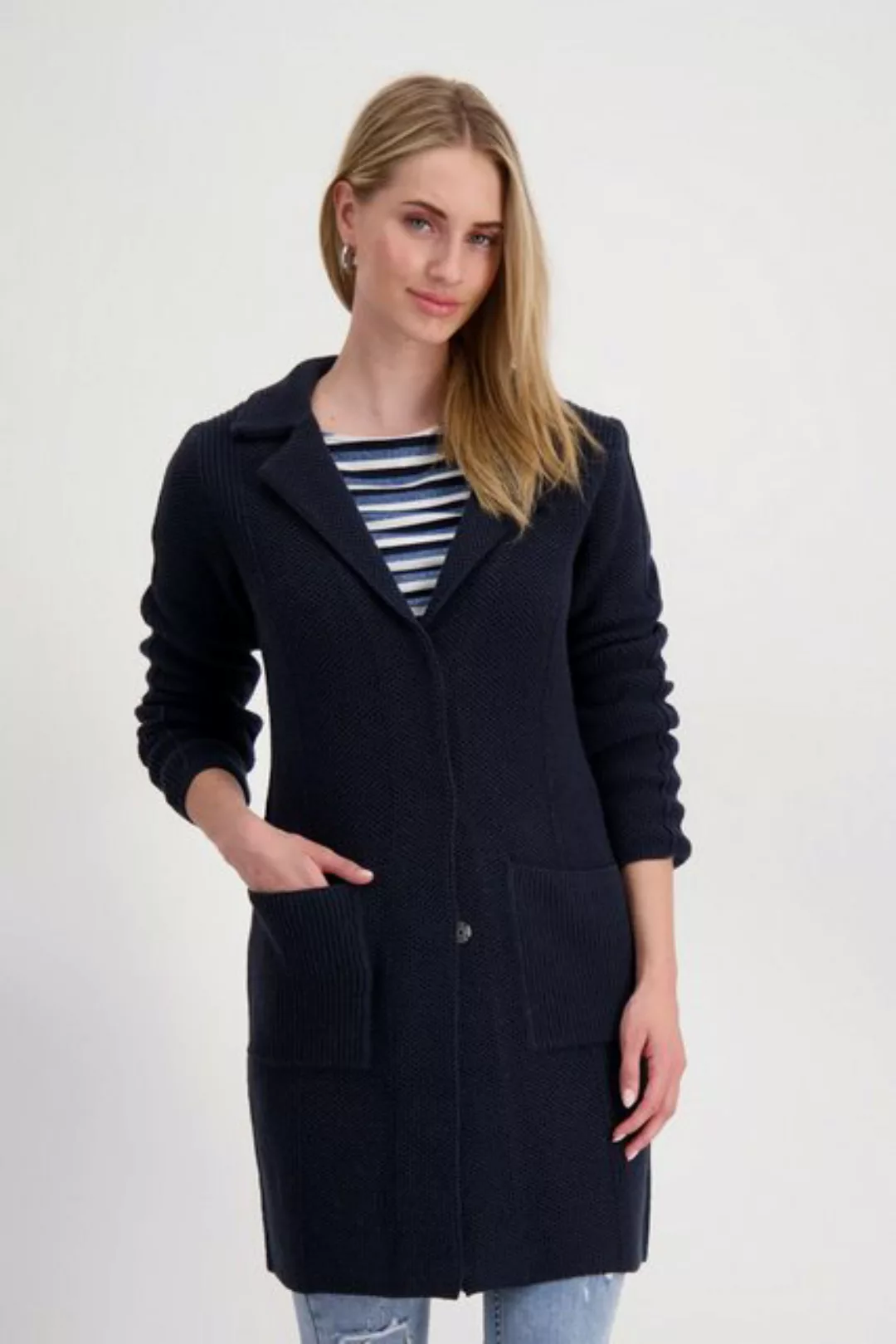 Monari Outdoorjacke Strickmantel mit Reverskragen dark denim günstig online kaufen