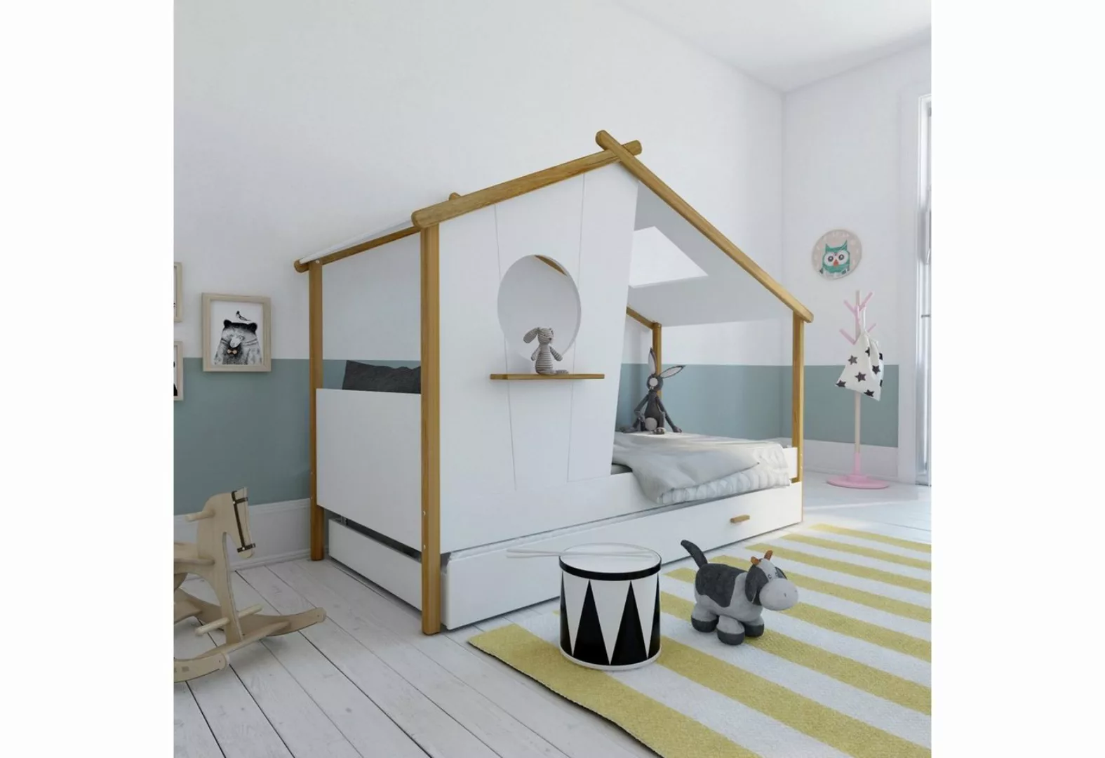 Homestyle4u Kinderbett 90x200 Hausbett Lattenrost Bettkasten Weiß Holzbett günstig online kaufen