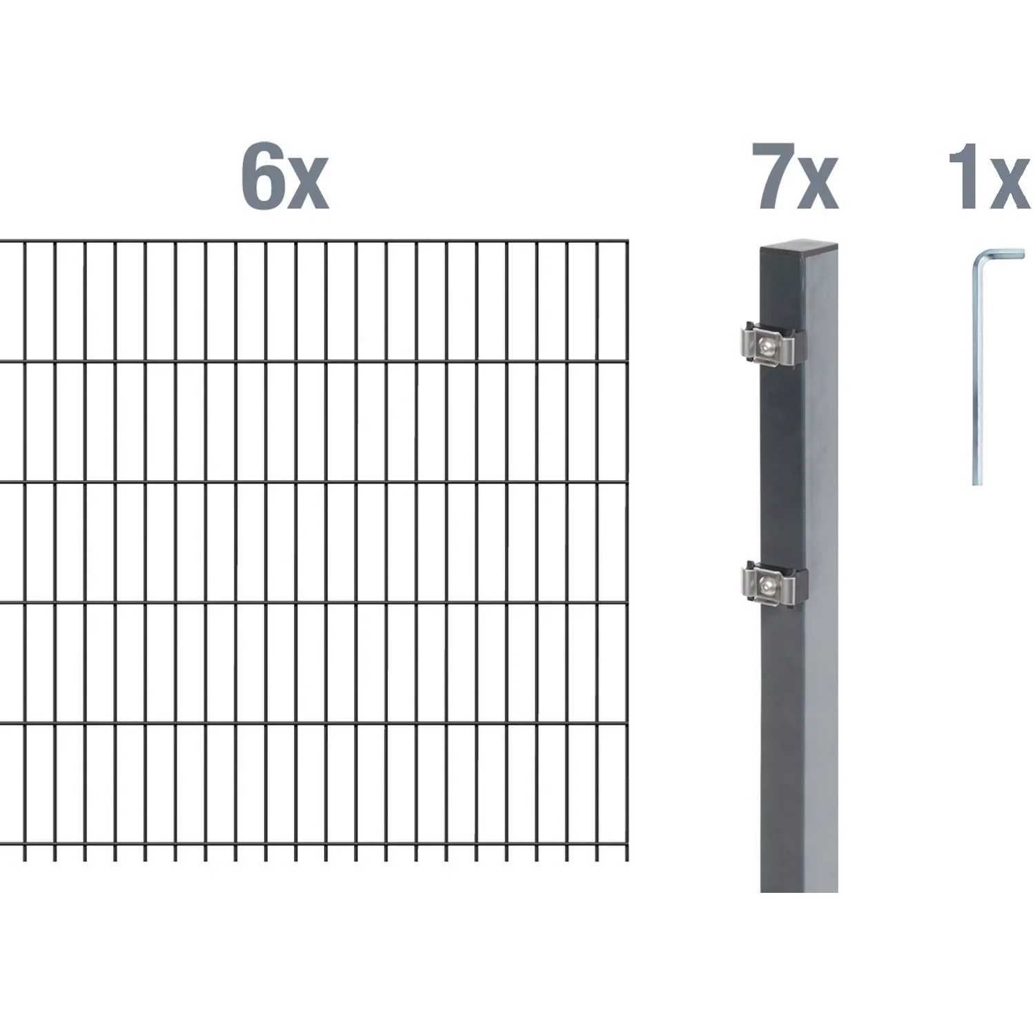 Metallzaun Grund-Set Doppelstabmatte verz. Anthrazit beschichtet 6 x 2 m x günstig online kaufen