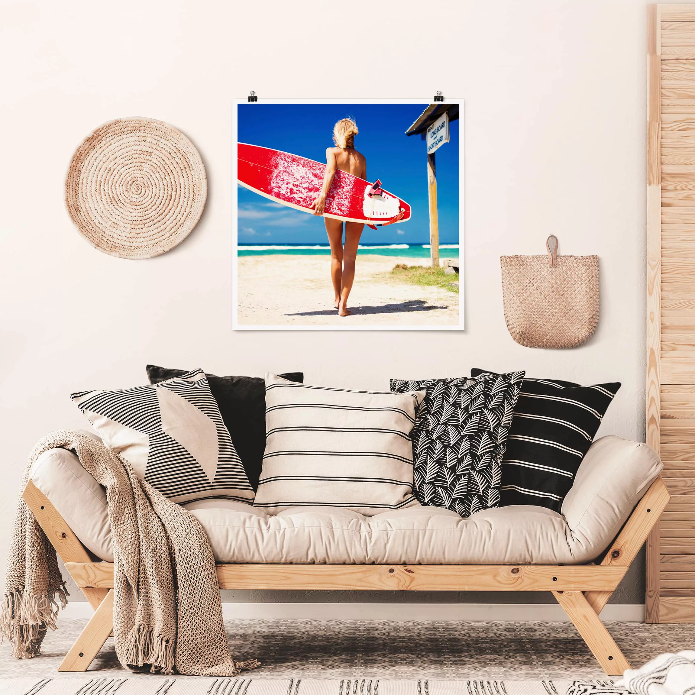Poster Strand - Quadrat Surfergirl günstig online kaufen