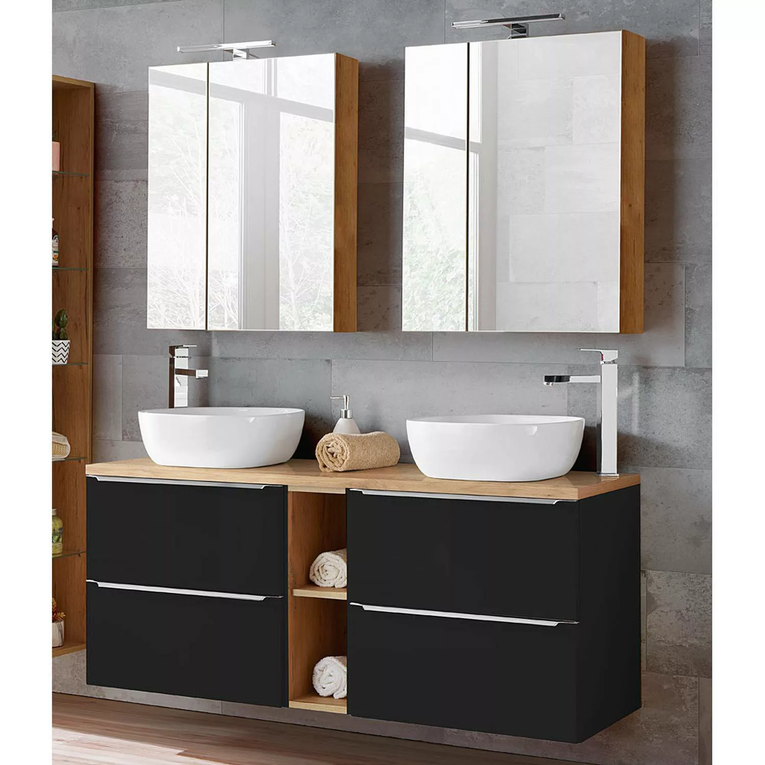 Badezimmer Set mit 2 Keramik-Aufsatzwaschbecken und 2 Spiegelschränken TOSK günstig online kaufen