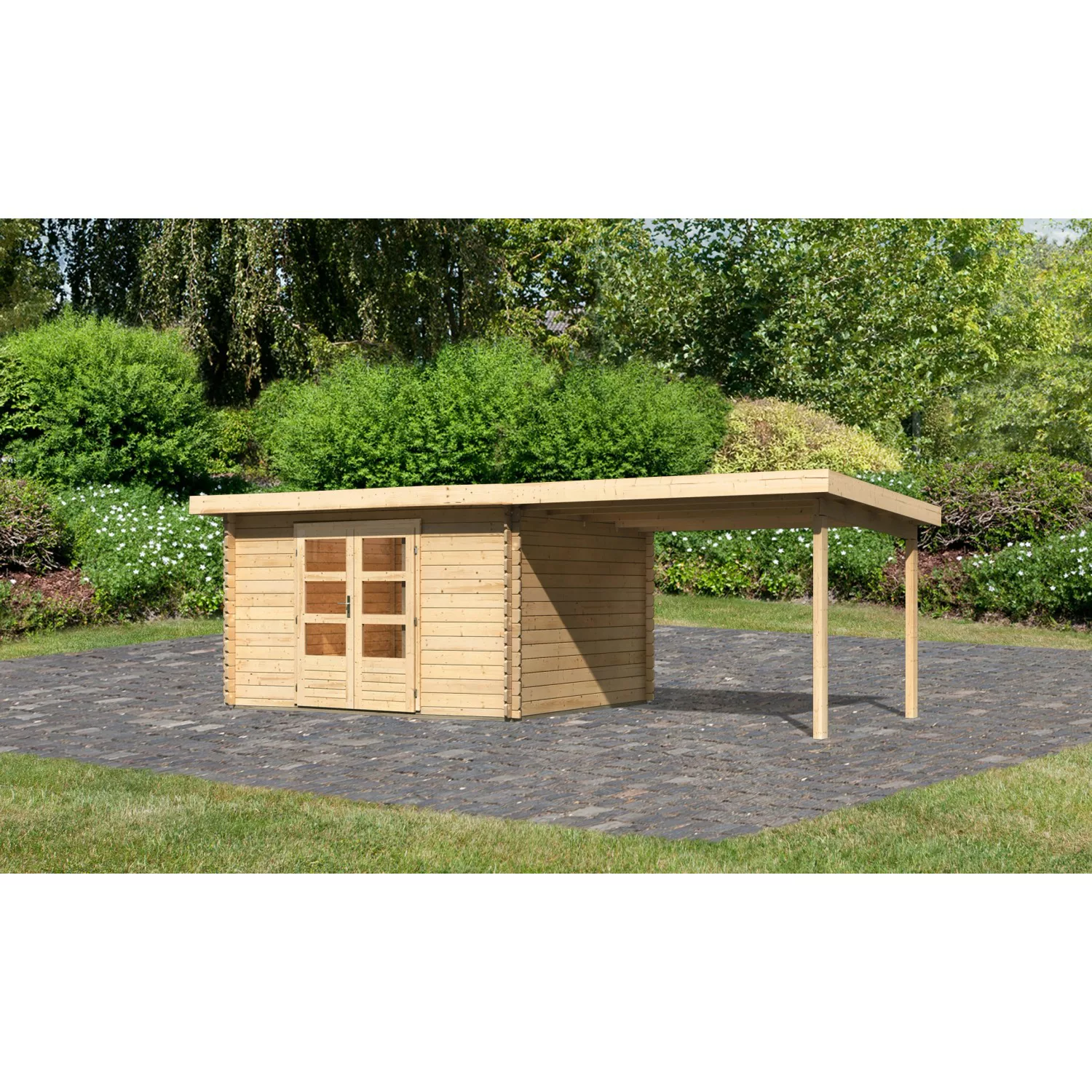 Karibu Holz-Gartenhaus Ängelholm Natur Unbehandelt 340 cm x 280 cm günstig online kaufen