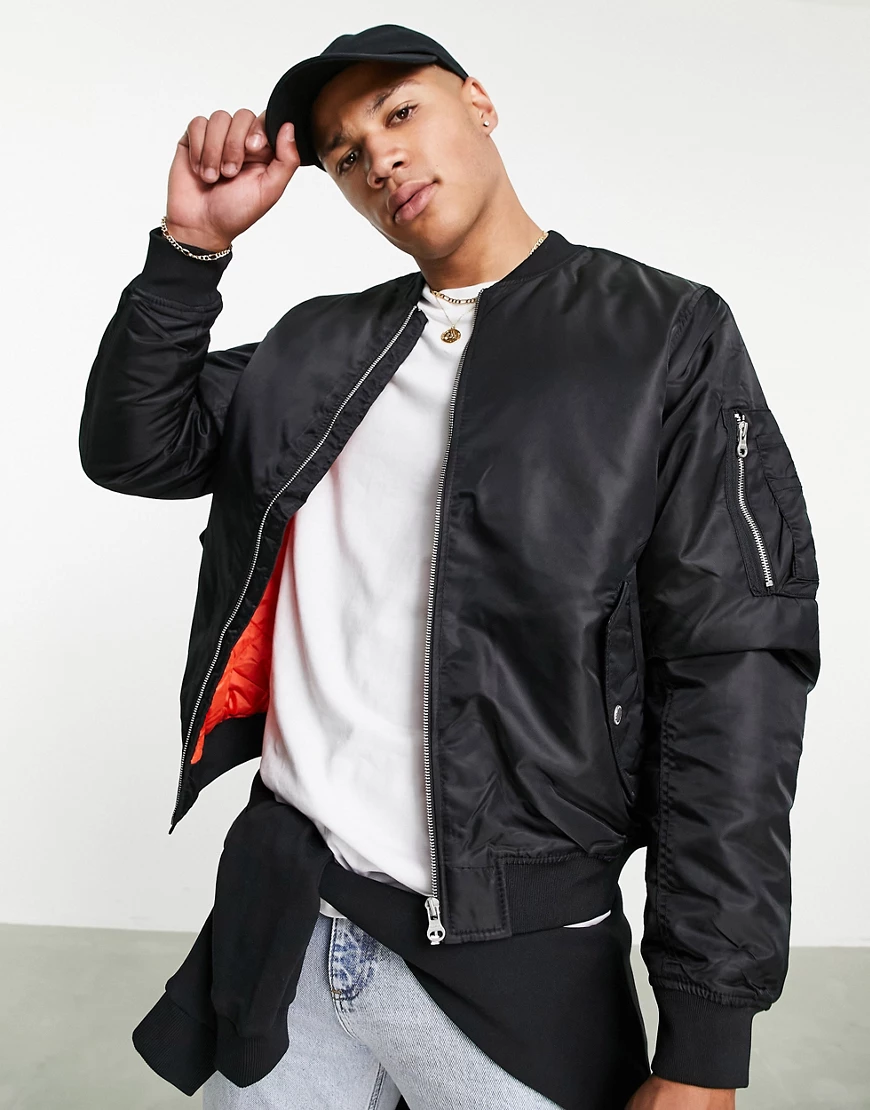 Pull&Bear – Schwarze Bomberjacke günstig online kaufen