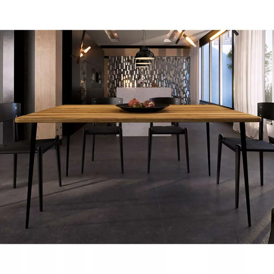 Hochwertiger Esszimmertisch aus Wildeiche Massivholz Stahl günstig online kaufen
