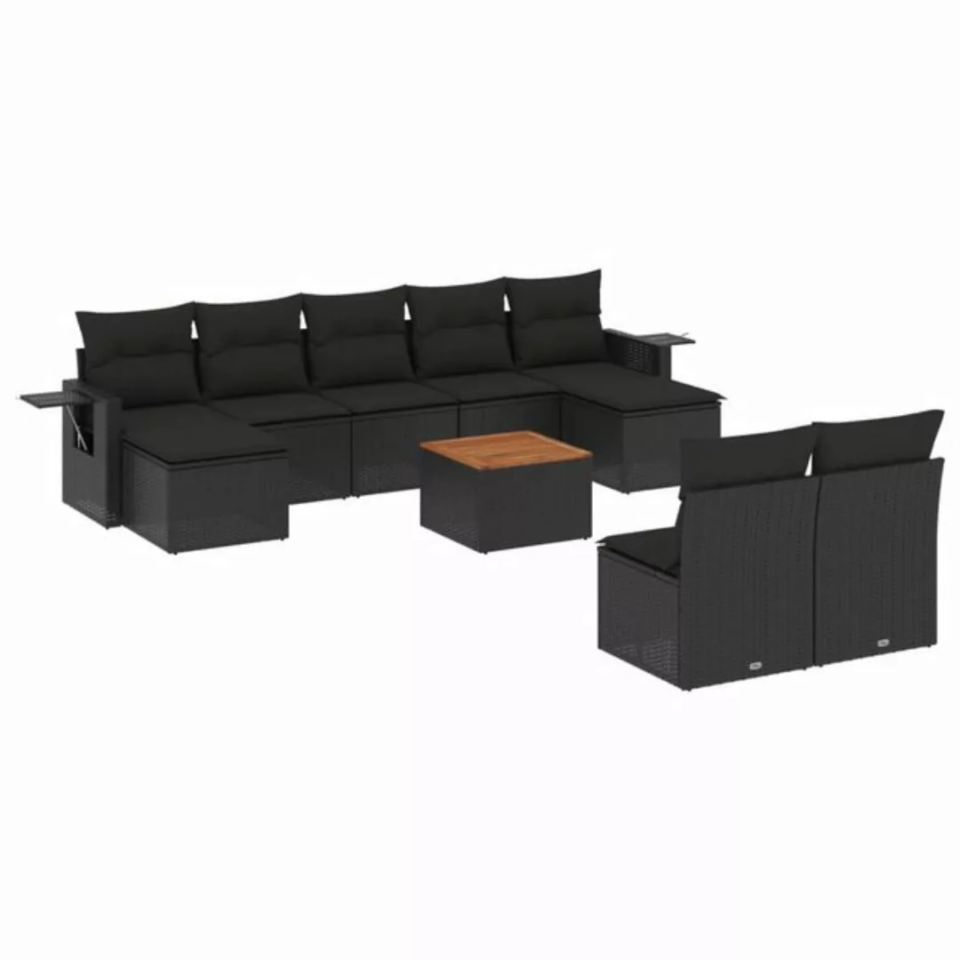 vidaXL Sofaelement 10-tlg. Garten-Sofagarnitur mit Kissen Schwarz Poly Ratt günstig online kaufen