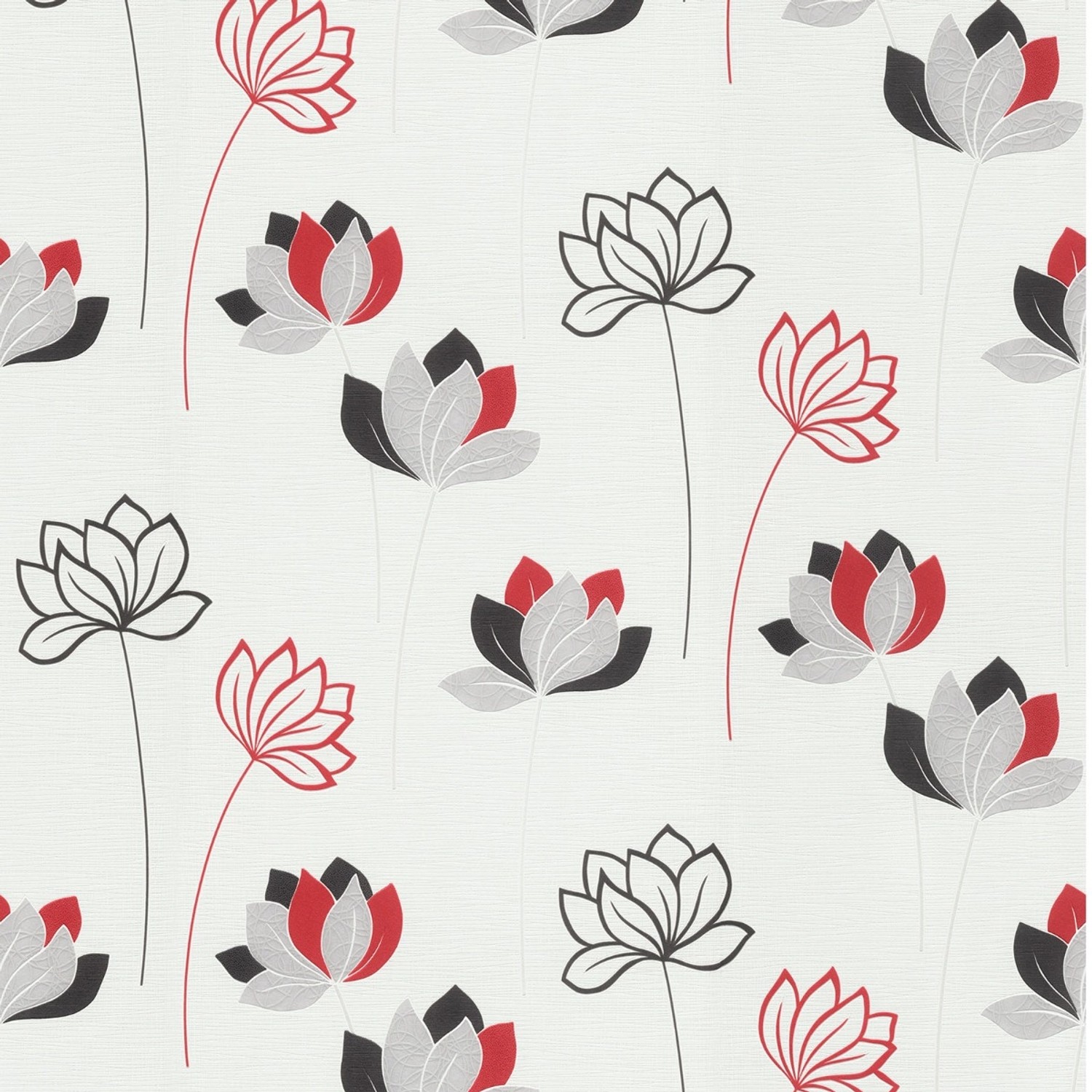Bricoflor Vlies Blumentapete Weiß Rot Schwarz Moderne Tapete mit Magnolie I günstig online kaufen
