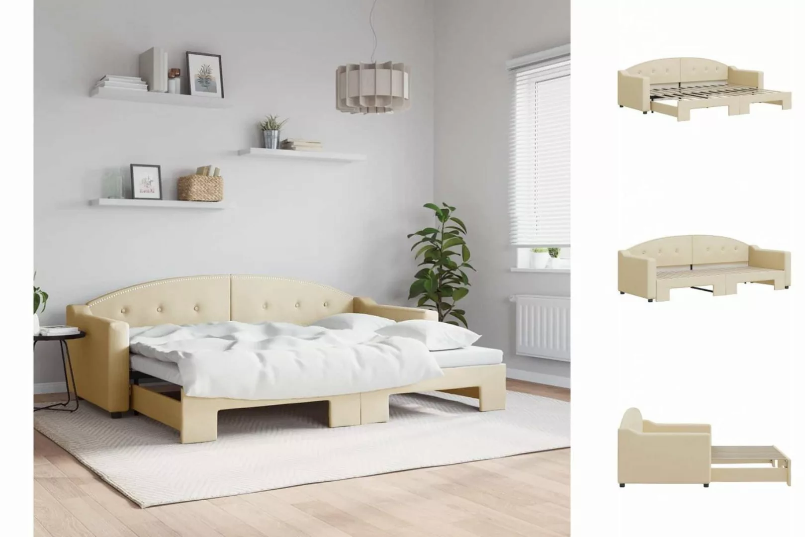 vidaXL Gästebett Gästebett Tagesbett Ausziehbar Creme 80x200 cm Stoff Bett günstig online kaufen