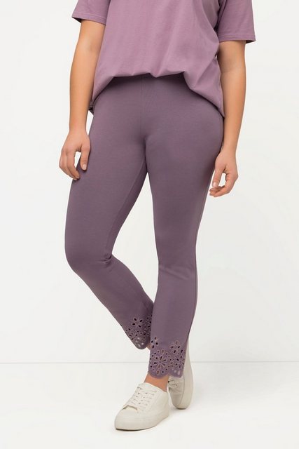 Ulla Popken Lederimitathose Jersey-Leggings Stickspitze Biobaumwolle günstig online kaufen