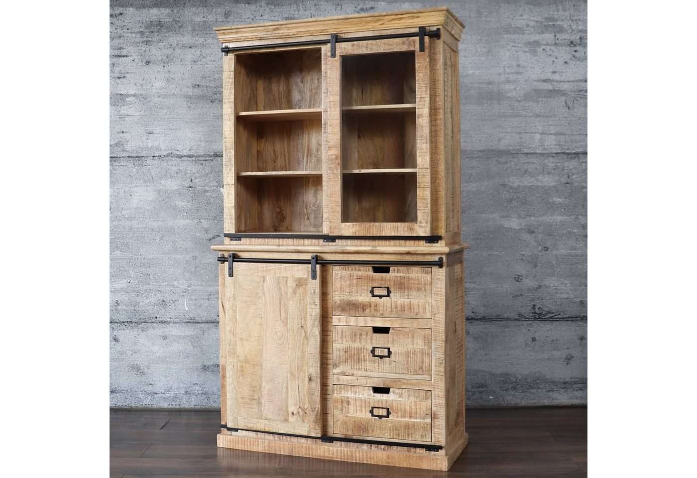 baario Buffet Schrank VODICE 120cm massiv Mangoholz Vitrine Landhaus Design günstig online kaufen