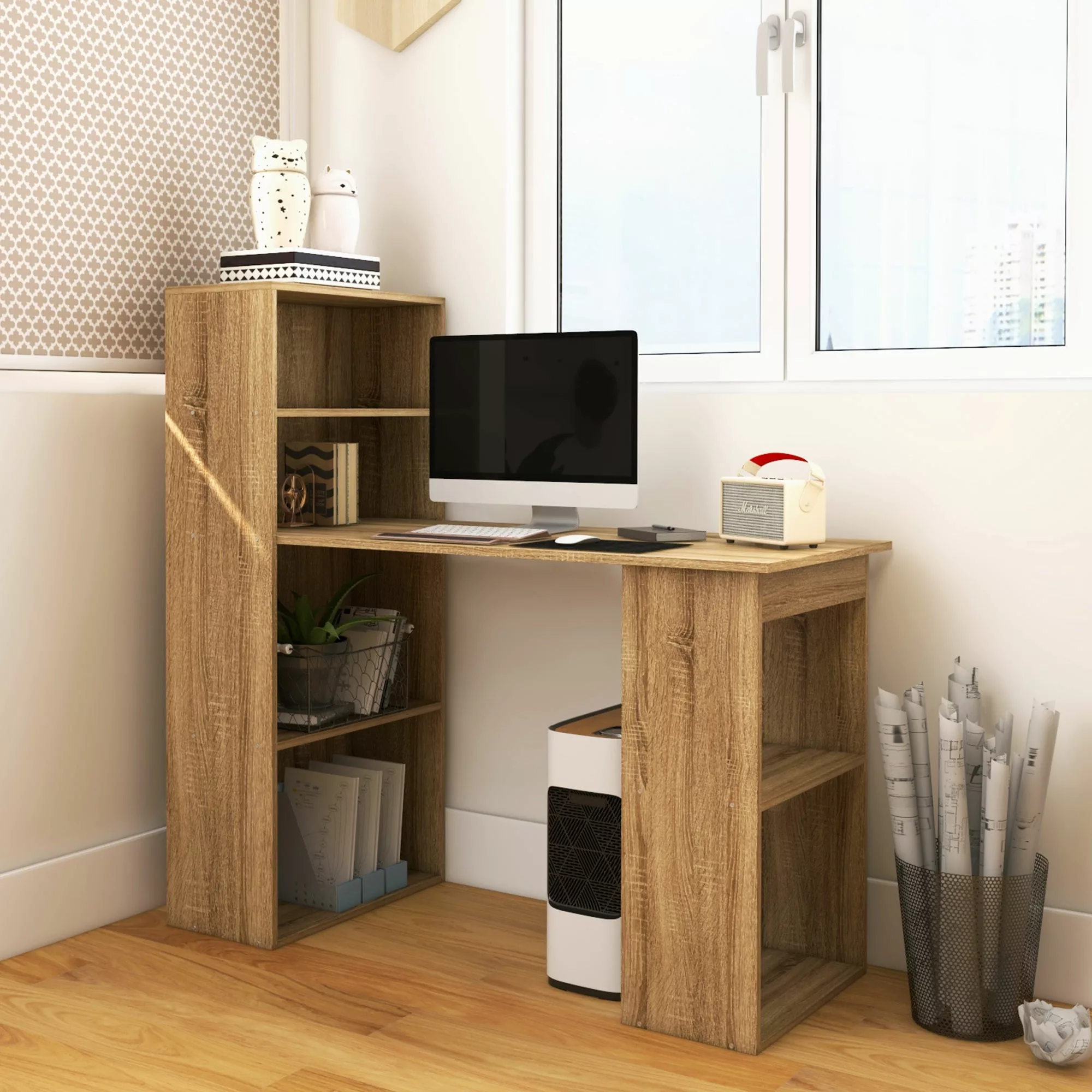 HOMCOM Computertisch mit Regal Büroecke 120L x 55B x 120H cm angrenzendes B günstig online kaufen