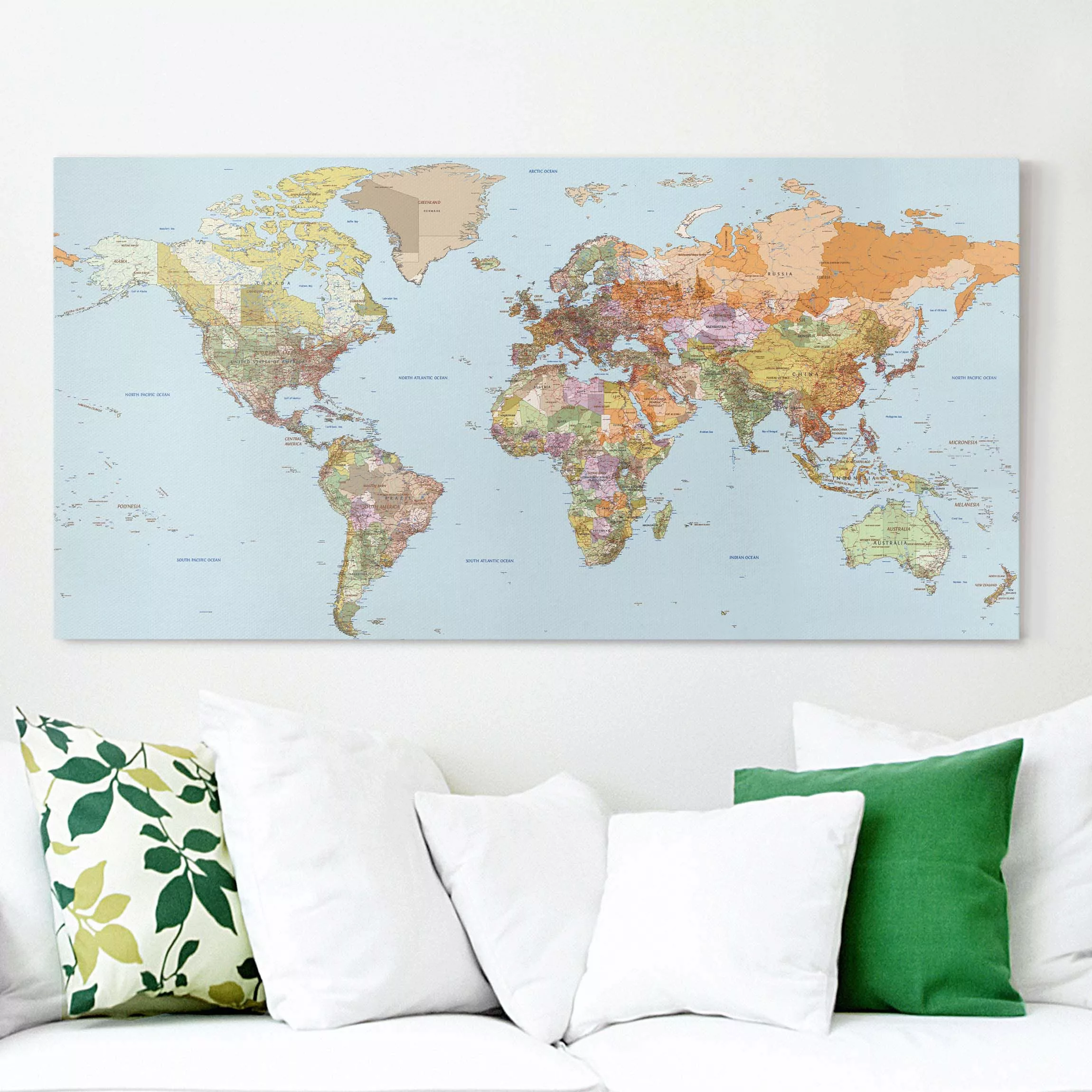 Leinwandbild Weltkarte - Querformat Politische Weltkarte günstig online kaufen