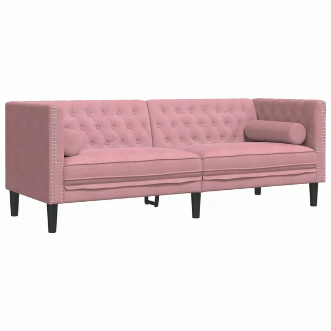 vidaXL Chesterfield-Sofa mit Nackenrollen 3-Sitzer Rosa Samt 2162729 günstig online kaufen