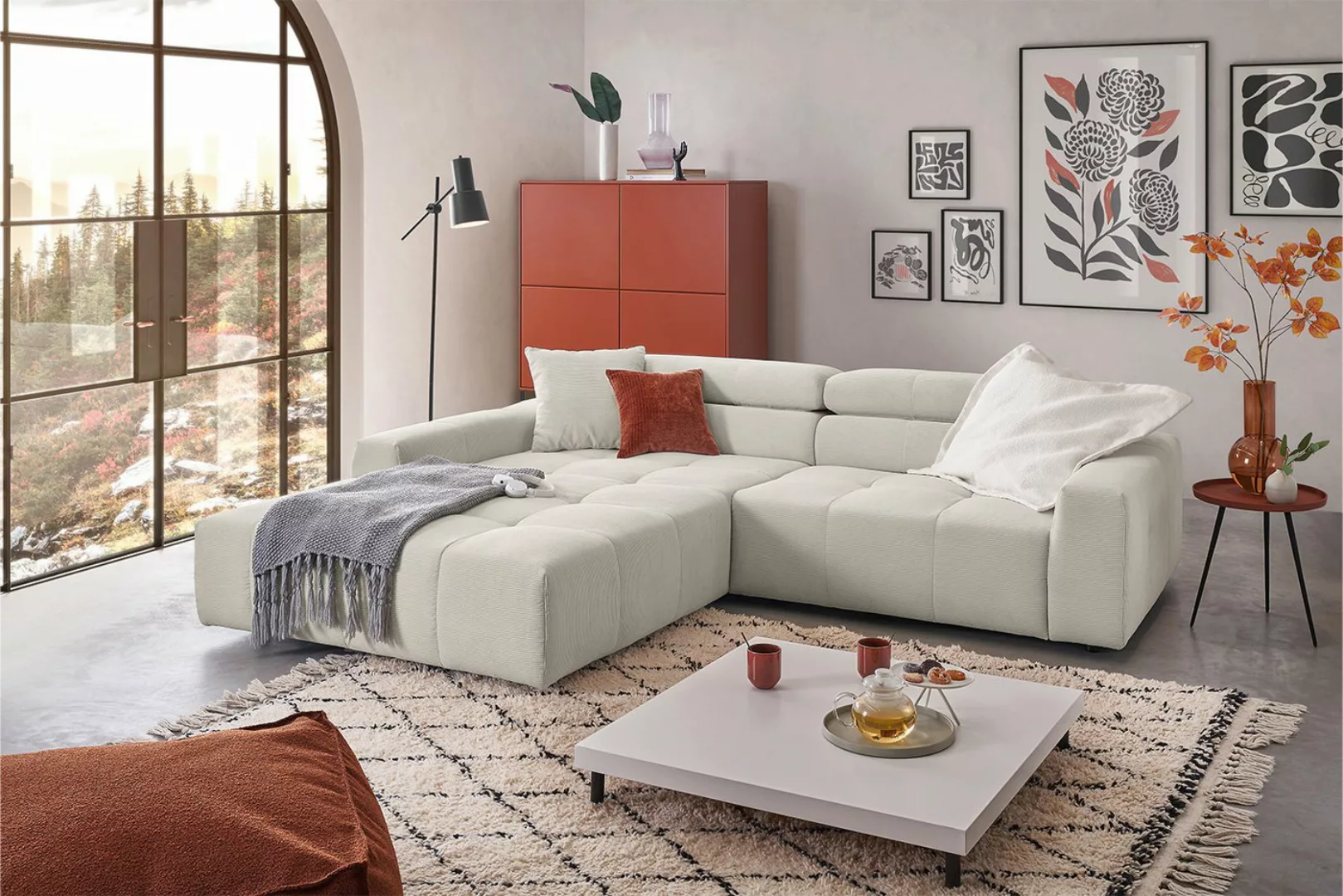 KAWOLA Ecksofa RENO, Sofa Feincord, mit od. ohne Sitzvorzug, versch. Farben günstig online kaufen