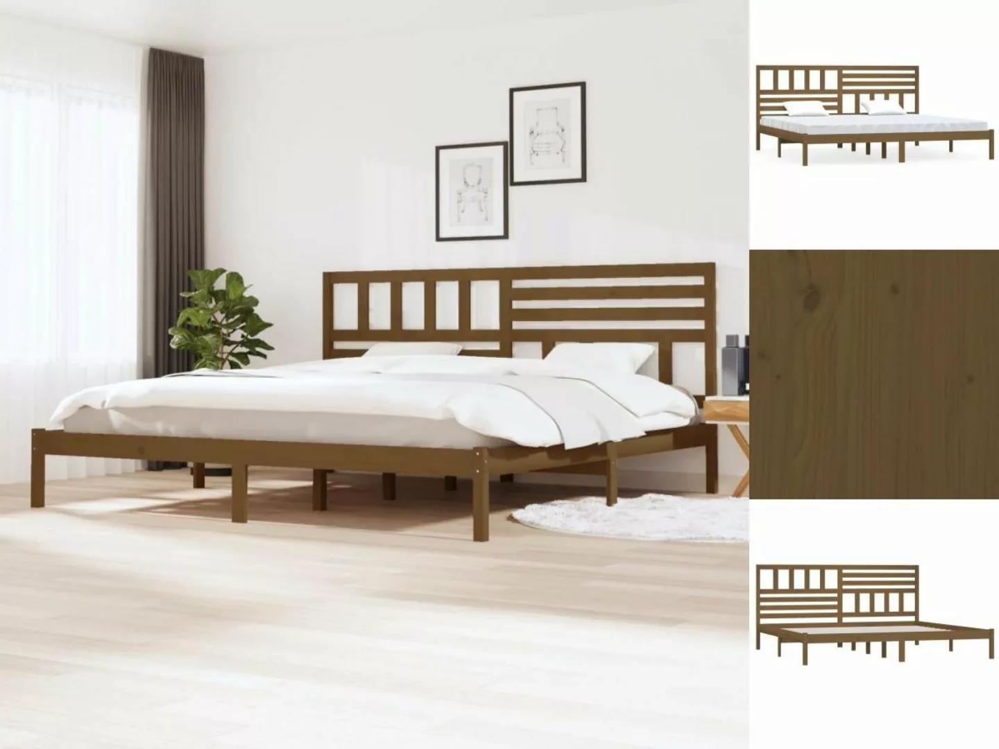 vidaXL Bettgestell Massivholzbett Honigbraun Kiefer 200x200 cm Doppelbett B günstig online kaufen