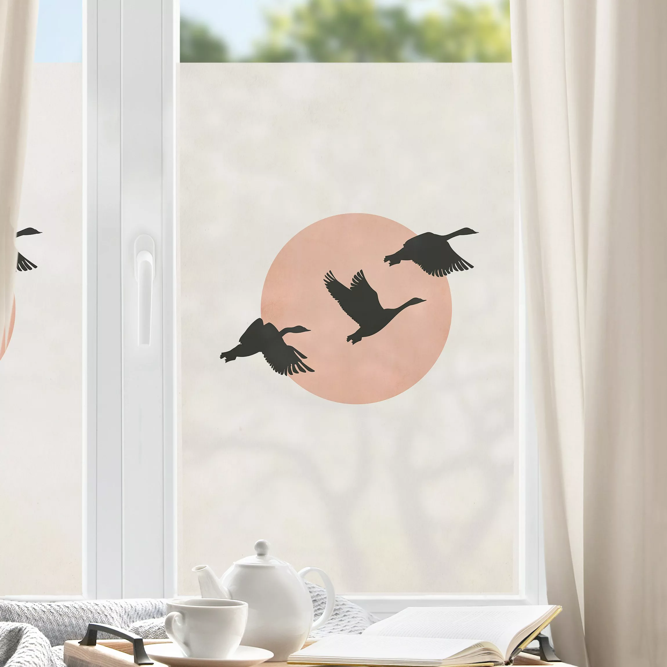 Fensterfolie Vögel vor rosa Sonne III günstig online kaufen