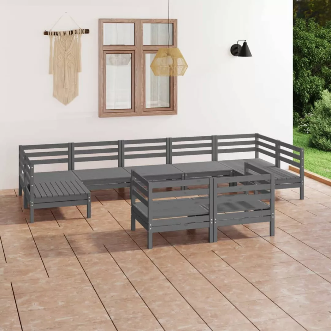 9-tlg. Garten-lounge-set Grau Massivholz Kiefer günstig online kaufen