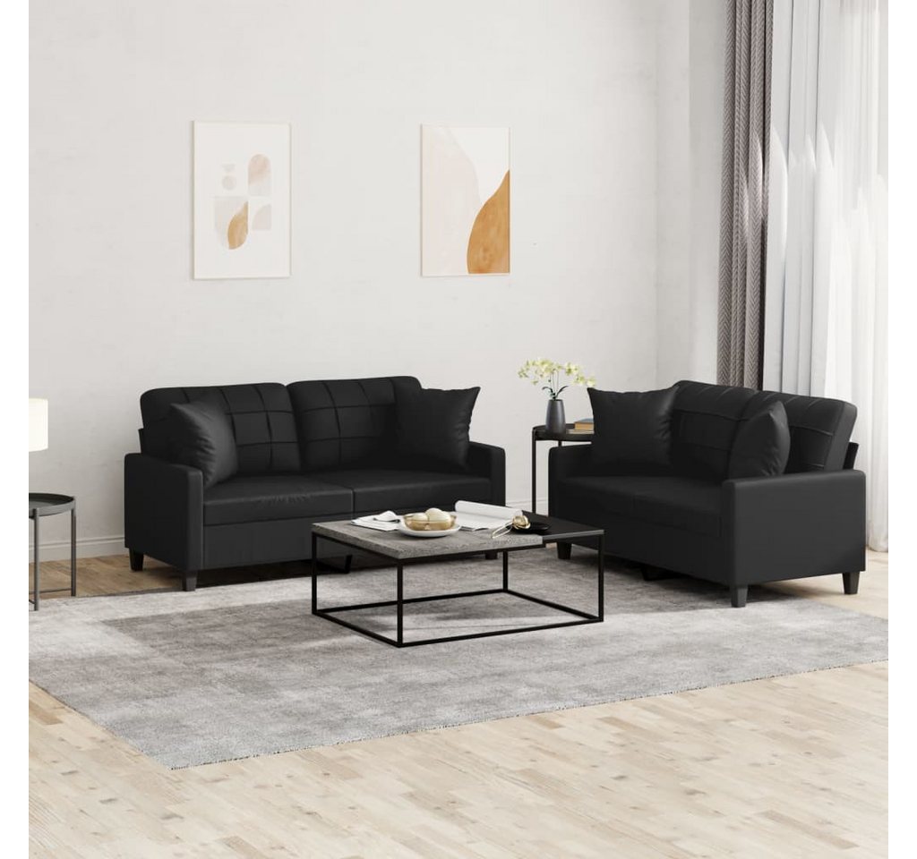 vidaXL Sofa Sofagarnitur mit Kissen Kunstleder, mit Zierkissen, Schwarz günstig online kaufen