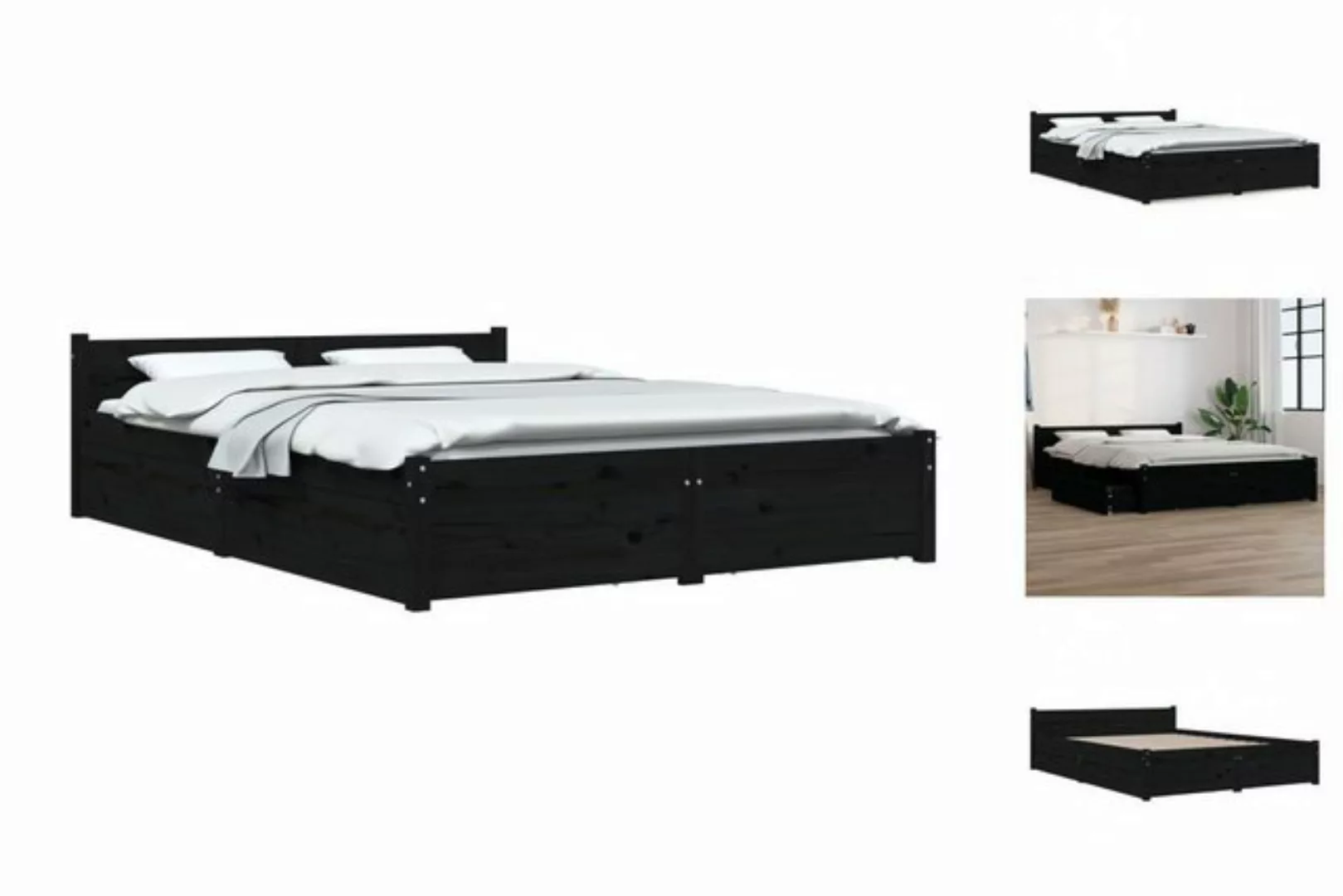 vidaXL Bettgestell Bett mit Schubladen Schwarz 135x190 cm 4FT6 Double Bett günstig online kaufen