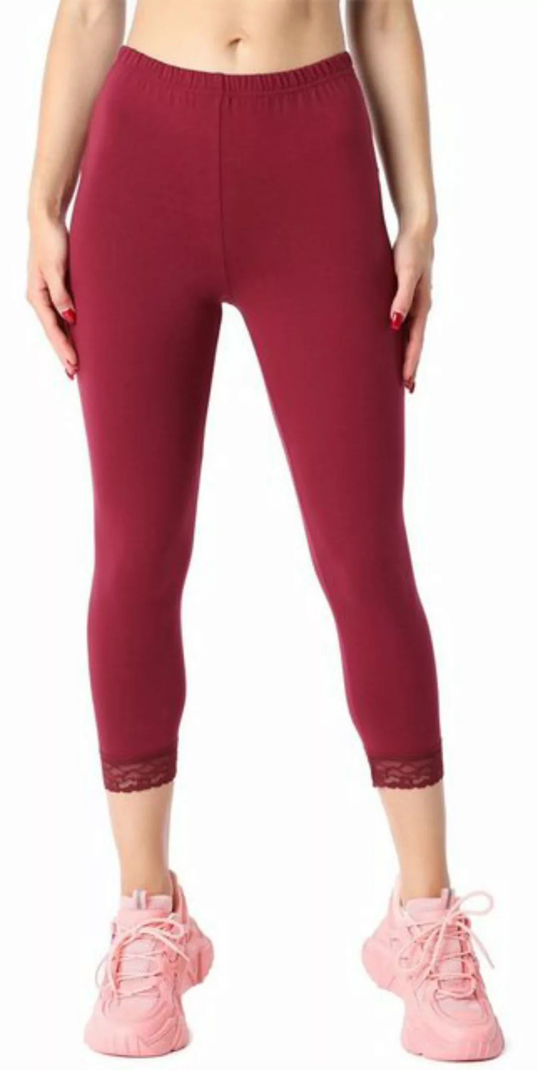 Bellivalini Leggings Damen 3/4 Capri Leggings aus Baumwolle mit Spitze für günstig online kaufen