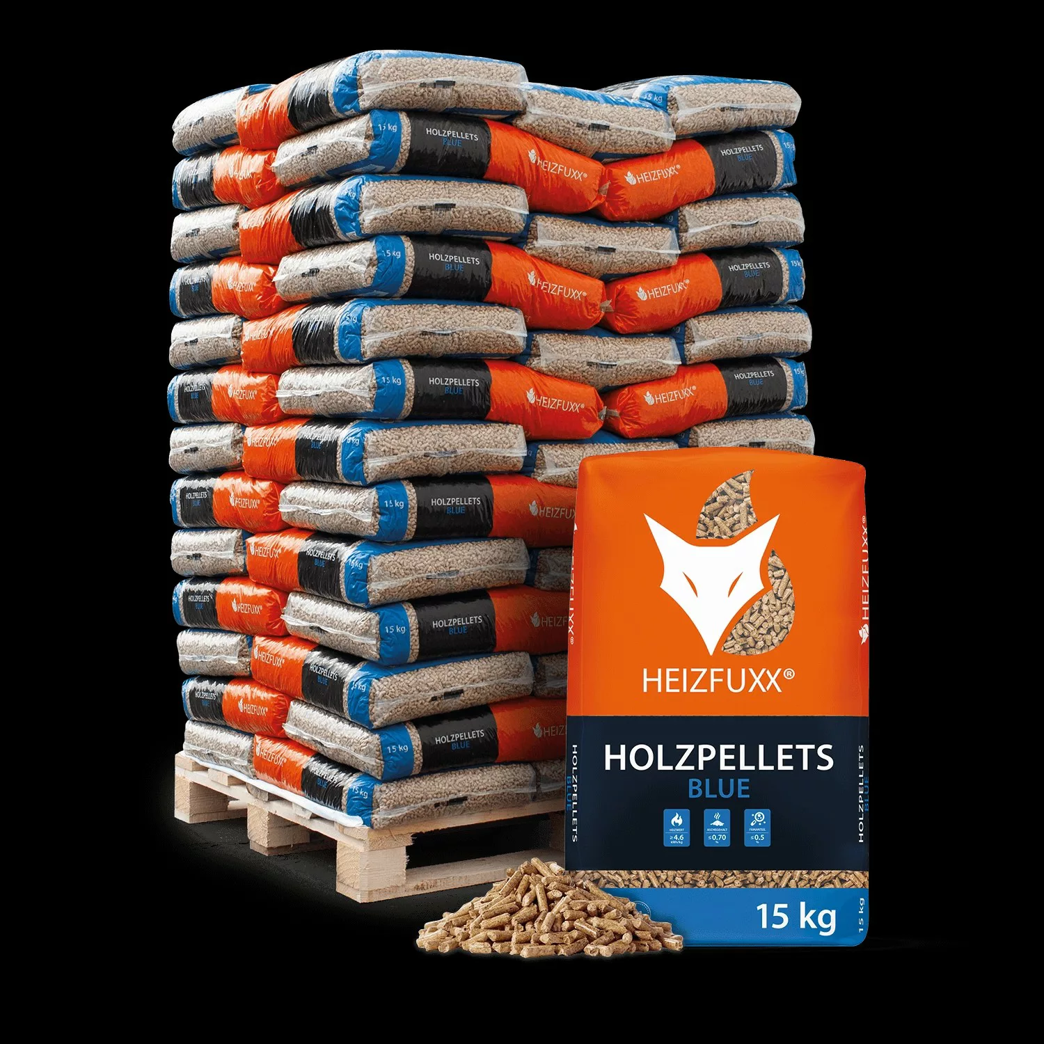 Heizfuxx Holzpellets Blue 15kg x 65 Sack 975kg Palette günstig online kaufen