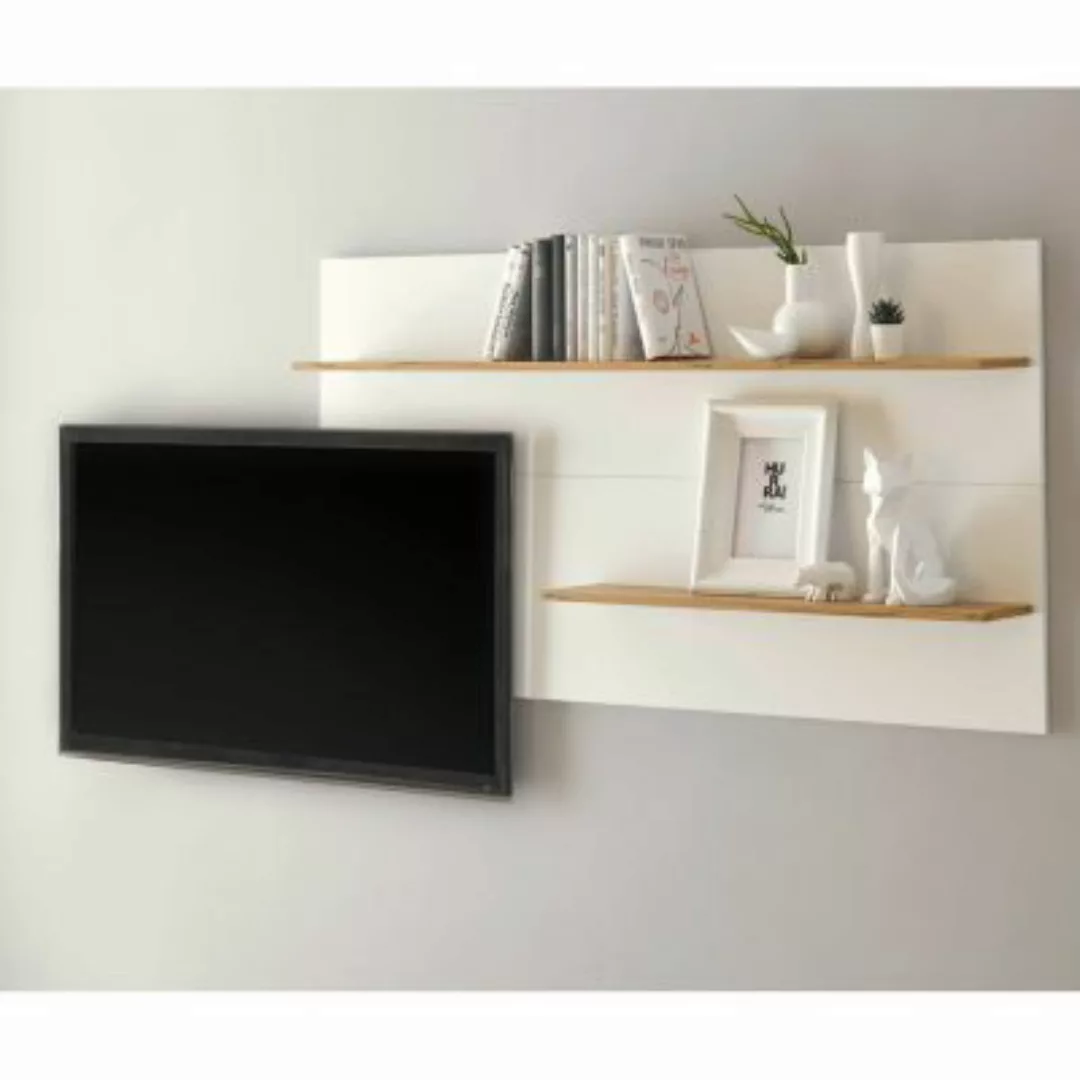 Lomadox Wohnzimmer Wandpaneel CRISP-61 in weiß mit Absetzungen in Wotan Eic günstig online kaufen