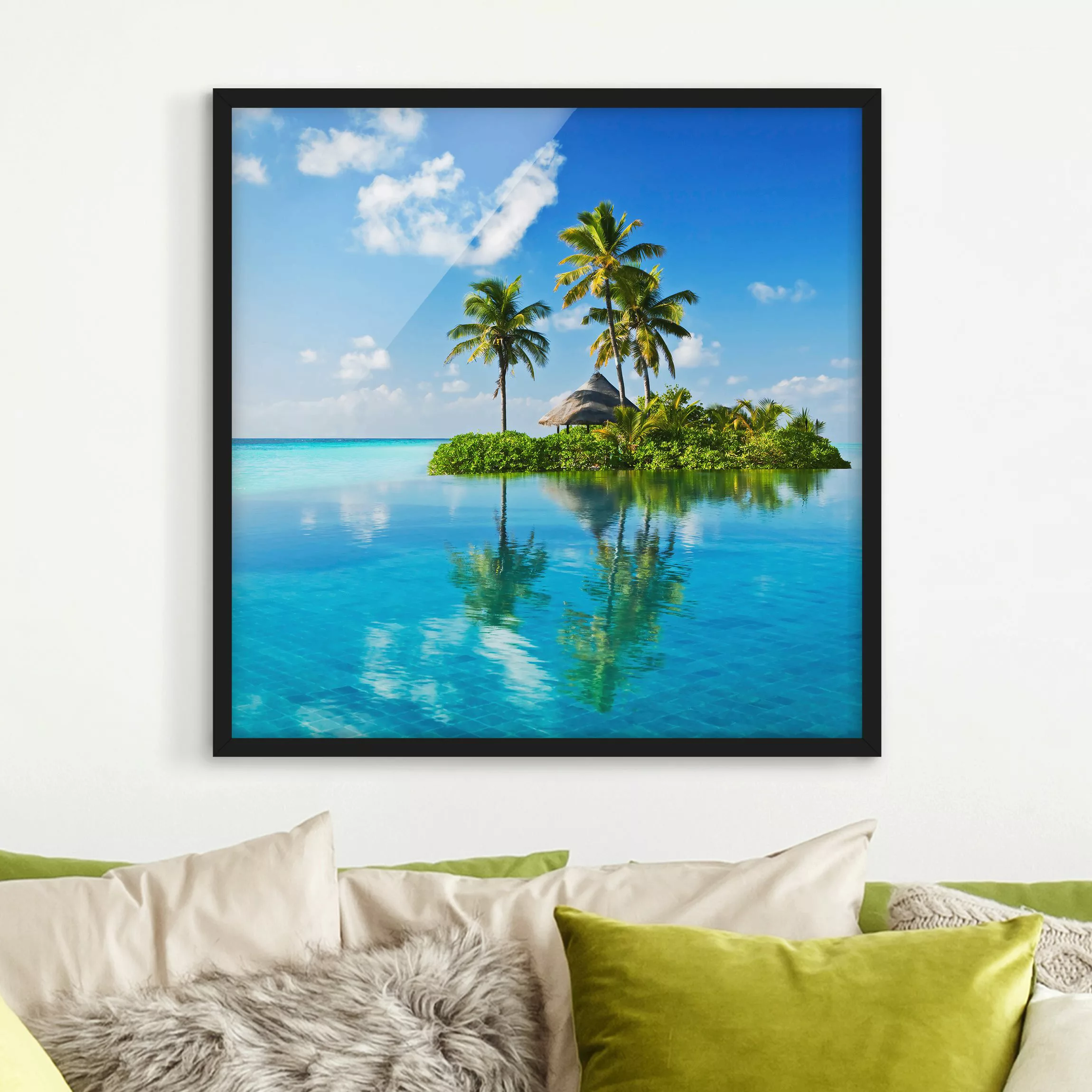 Bild mit Rahmen Strand - Quadrat Tropisches Paradies günstig online kaufen