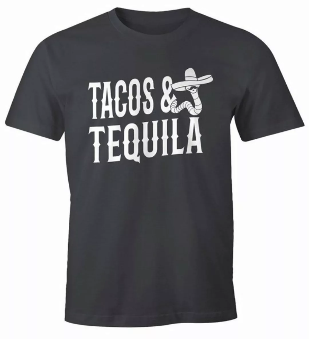 MoonWorks Print-Shirt Herren T-Shirt Tacos & Tequila Wurm Sombrero Tequilla günstig online kaufen