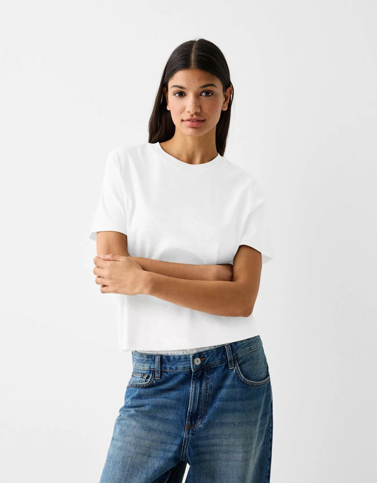 Bershka T-Shirt Im Regular Fit Damen S Grbrochenes Weiss günstig online kaufen