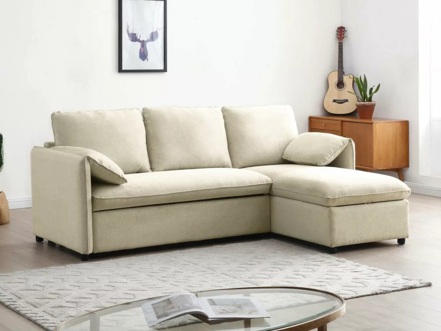 Ecksofa mit Schlaffunktion - Ecke wechselbar - Stoff - Beige - ALPARETO günstig online kaufen