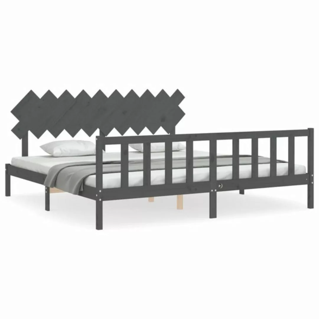 furnicato Bett Massivholzbett mit Kopfteil Grau 200x200 cm günstig online kaufen