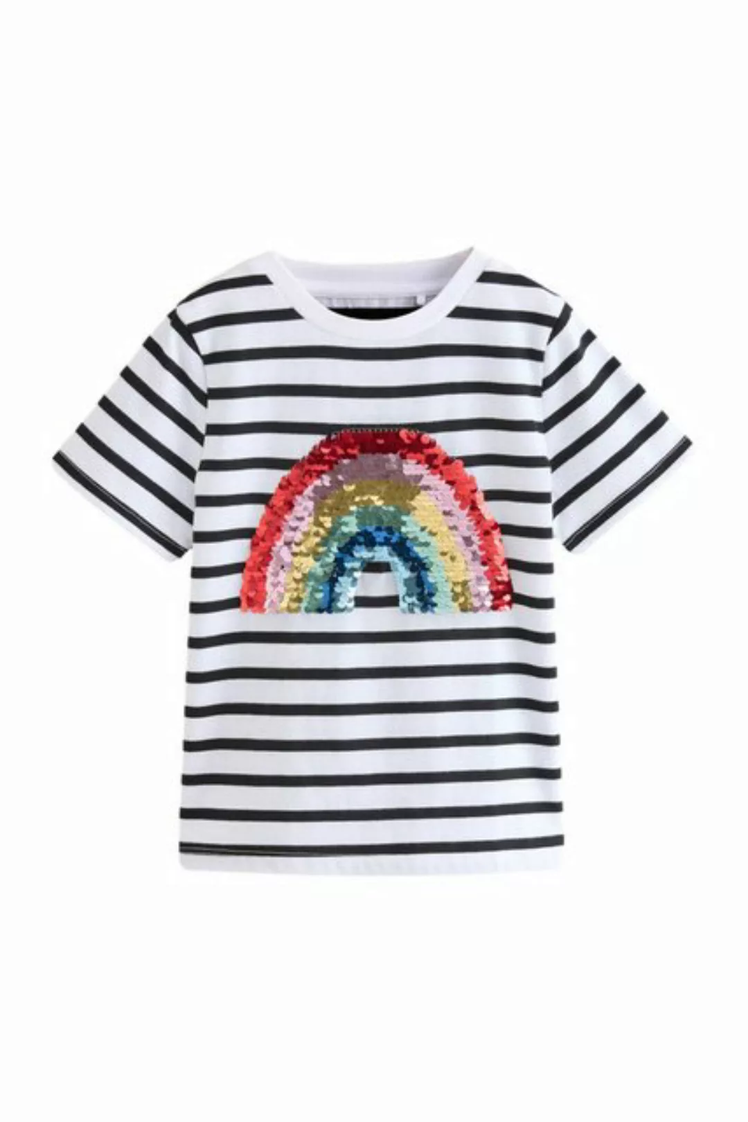 Next T-Shirt T-Shirt mit Pailletten und Regenbogenstreifen (1-tlg) günstig online kaufen