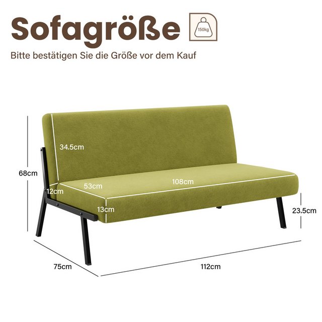 OUNUO Sofa 2 Sitzer Couch mit Metallrahmen Doppelsofa 150kg belastbar, Beig günstig online kaufen