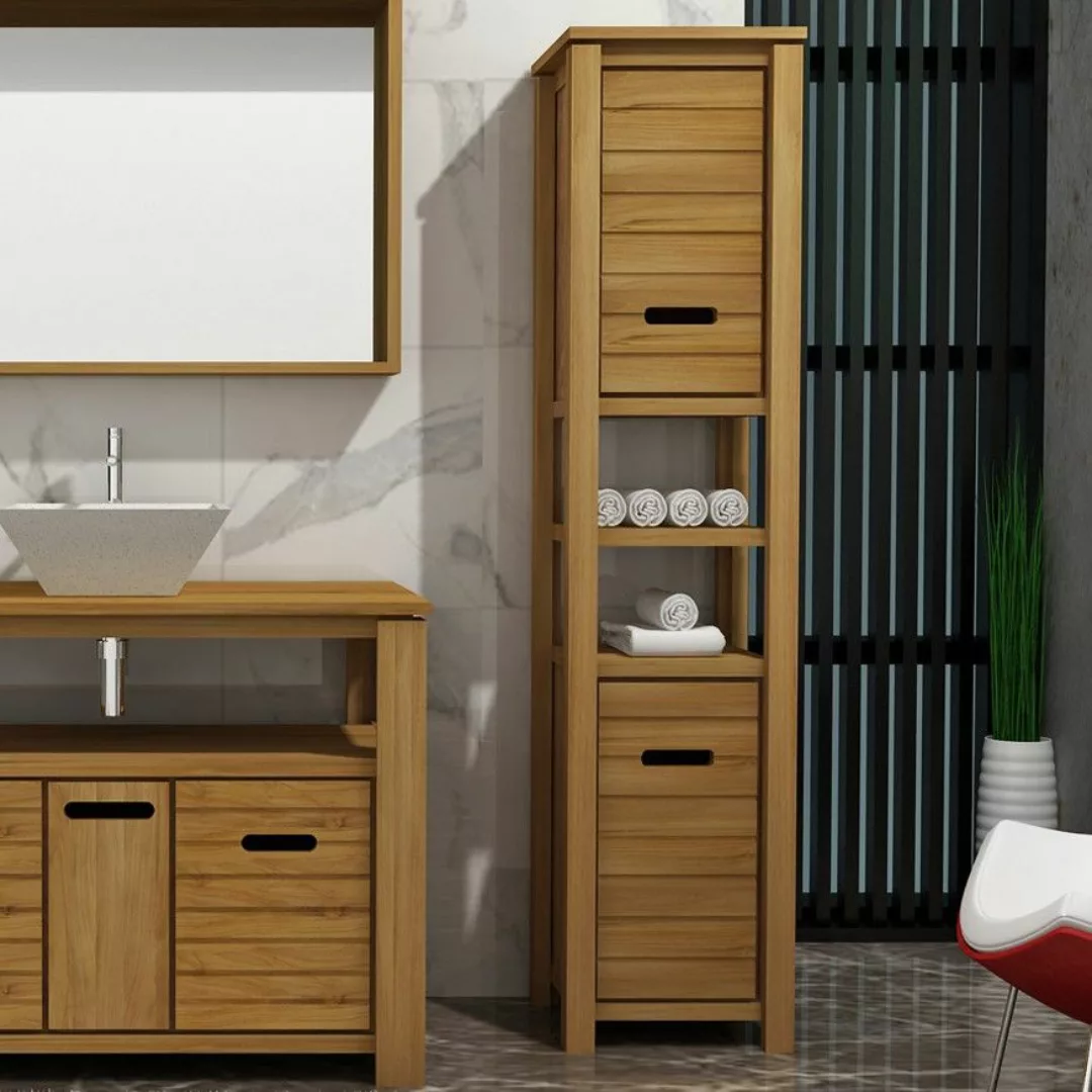 Badezimmerschrank Ulpia Teak Massivholz günstig online kaufen