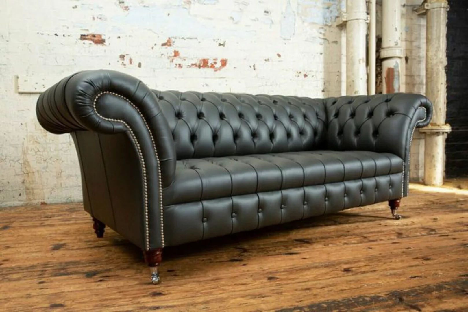 JVmoebel 3-Sitzer Wohnzimmer Chesterfield Sofa Design Dreisitzer 100% Leder günstig online kaufen